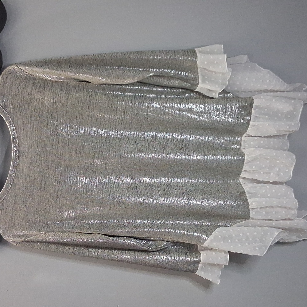 Kim & Cami Metallic Silver Ruffle Hem Top | Size Large ✨ - Picture 6 of 6